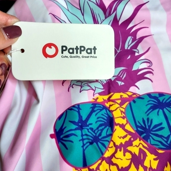 PatPat NWT L Pink and White stripe with Pineapple head and sunglasses 1 piece - Picture 2 of 16